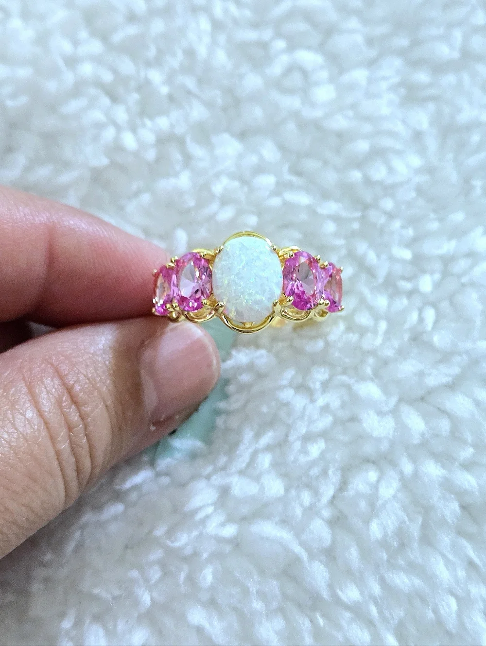 Lab🧪 Created White Fire🔥 Opal and Pink💕 Sapphires Ring💍 - NWT